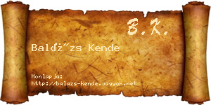 Balázs Kende névjegykártya